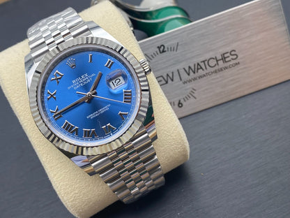 Rolex Datejust 41 Blue Dial Fluted Bezel White Gold & Steel Men's Watch m126334-0026