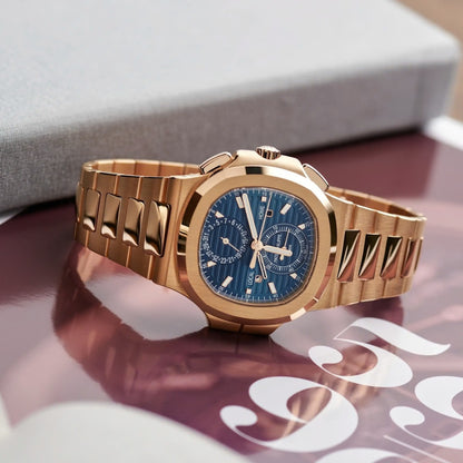 Patek Philippe Nautilus 40mm Blue Dial 18kt Rose Gold Dual Time Chronograph Watch 5990-1R-001