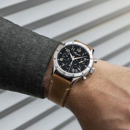 Breguet Type XX 2067ST/92/3WU Men's 42mm Automatic Chronograph – Stainless Steel, Black Dial, Brown Leather Strap, Calibre 728