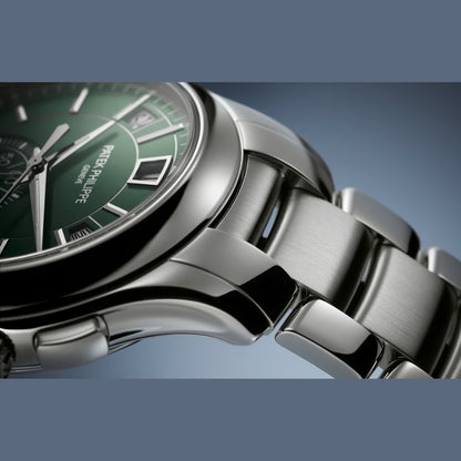 Patek Philippe Complications 42mm Green Dial Stainless Steel Annual Calendar Chronograph Watch 5905-1A-001