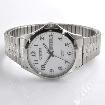 Citizen Quartz BF5000-94A – Men's Dress Watch, 37mm Stainless Steel Case & Bracelet, White Dial, Day-Date Display, 50M Water Resistant