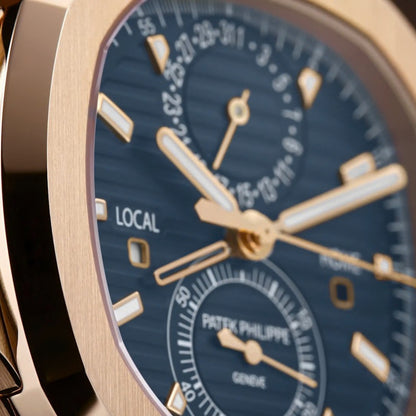 Patek Philippe Nautilus 40mm Blue Dial 18kt Rose Gold Dual Time Chronograph Watch 5990-1R-001