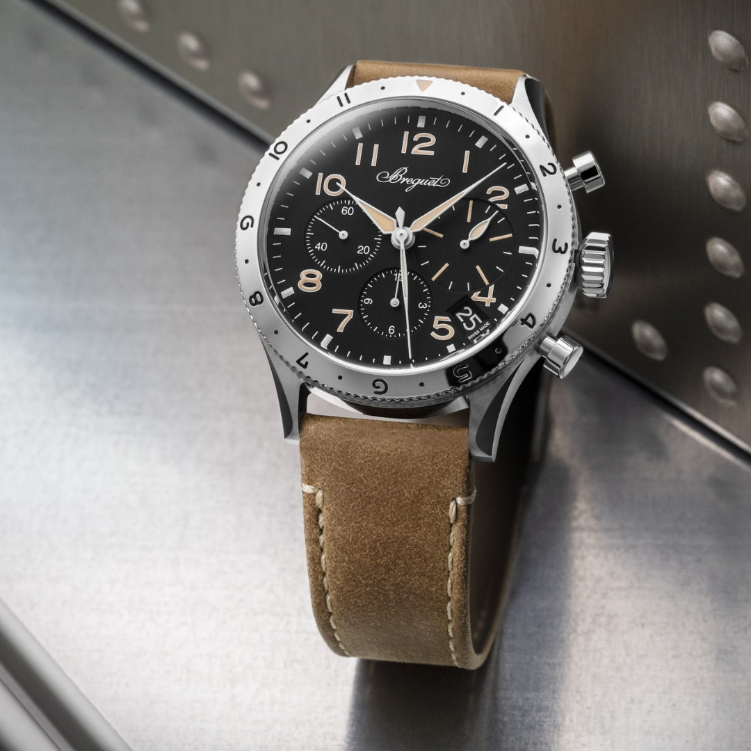 Breguet Type XX 2067ST/92/3WU Men's 42mm Automatic Chronograph – Stainless Steel, Black Dial, Brown Leather Strap, Calibre 728