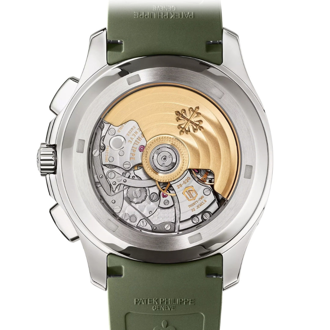Patek Philippe Aquanaut 42.2mm Green Dial White Gold Chronograph Rubber Strap Watch 5968G-010