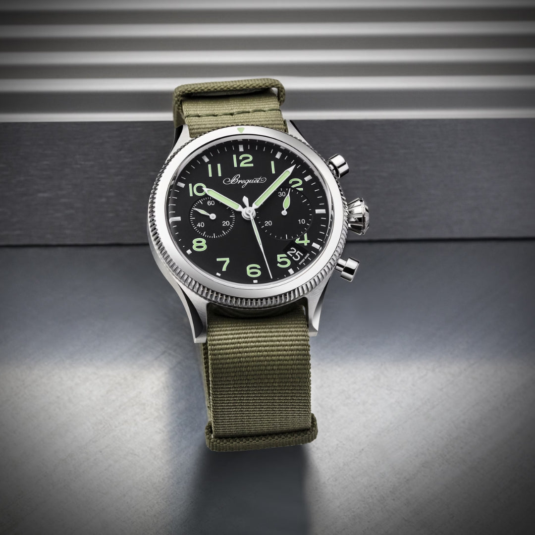 Breguet Type 20 2057ST/92/3WU Men’s 42mm Chronograph Watch – Stainless Steel, Black Dial, Calibre 7281, Leather Strap