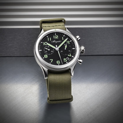 Breguet Type 20 2057ST/92/3WU Men’s 42mm Chronograph Watch – Stainless Steel, Black Dial, Calibre 7281, Leather Strap