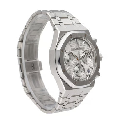 Silver watch with detailed face on a white background