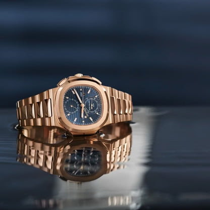 Patek Philippe Nautilus 40mm Blue Dial 18kt Rose Gold Dual Time Chronograph Watch 5990-1R-001