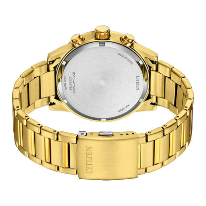 Citizen Quartz AN3682-54E Chronograph Men’s Watch – 44mm Black Dial, Gold-Tone Bracelet, 100M Water Resistant