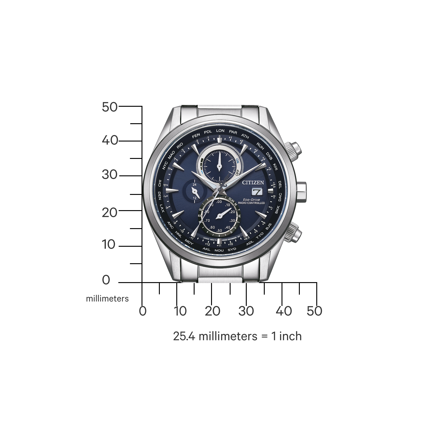 Citizen Eco-Drive AT8260-85L – Men's Atomic Timekeeping Chronograph with Blue Dial & Stainless Steel Bracelet
