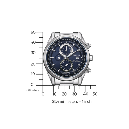 Citizen Eco-Drive AT8260-85L – Men's Atomic Timekeeping Chronograph with Blue Dial & Stainless Steel Bracelet