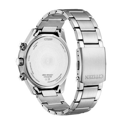 Citizen Eco-Drive AT8260-85L – Men's Atomic Timekeeping Chronograph with Blue Dial & Stainless Steel Bracelet