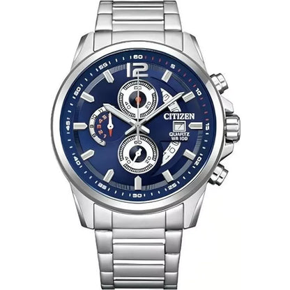 Citizen Chronograph Quartz Blue Dial Men’s Watch AN3690-56L – 43mm Stainless Steel Case & Bracelet, Date Display, 100M Water Resistance, Casual Chronograph | Luxero Exclusive