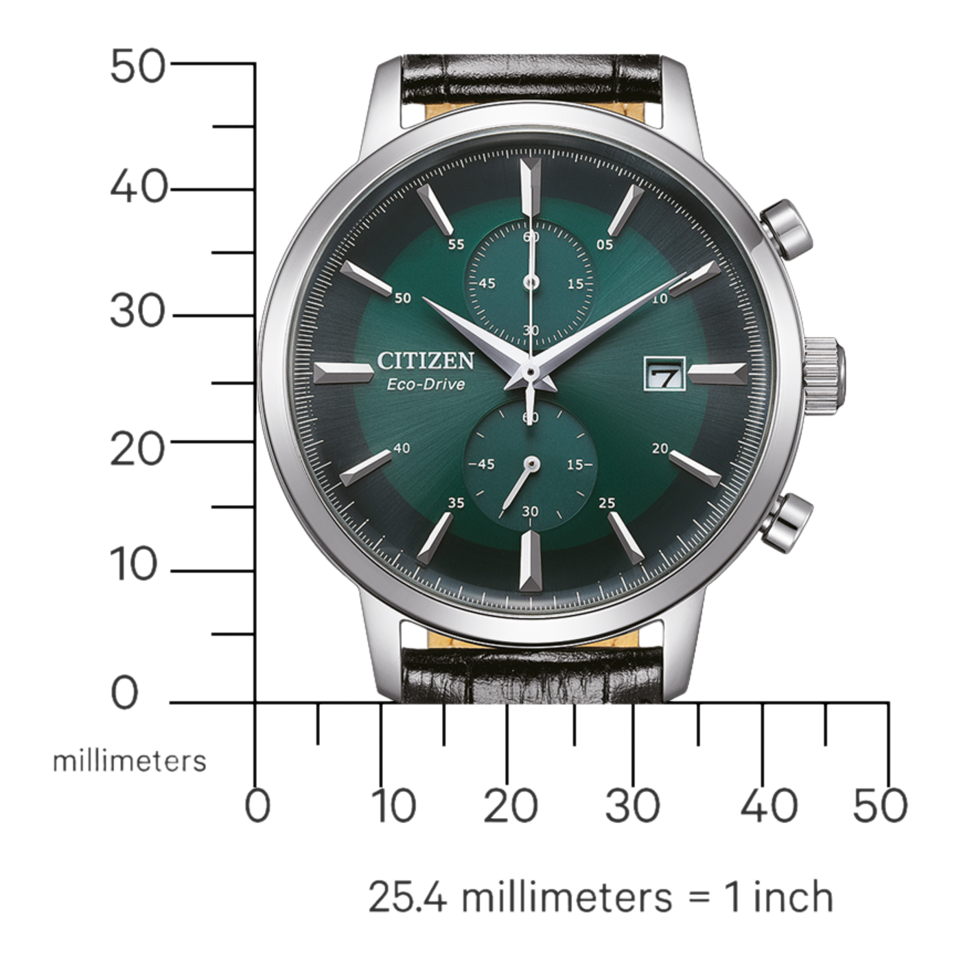 Citizen CA7069-24X Core Collection Chronograph Men’s Watch – 42mm Stainless Steel Case, Green Dial, Black Leather Strap, Caliber B642 Quartz, 50M Water Resistant