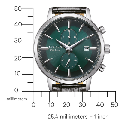 Citizen CA7069-24X Core Collection Chronograph Men’s Watch – 42mm Stainless Steel Case, Green Dial, Black Leather Strap, Caliber B642 Quartz, 50M Water Resistant