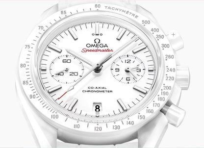 Close-Up of Omega Speedmaster White Ceramic Dial with Chronograph Subdials