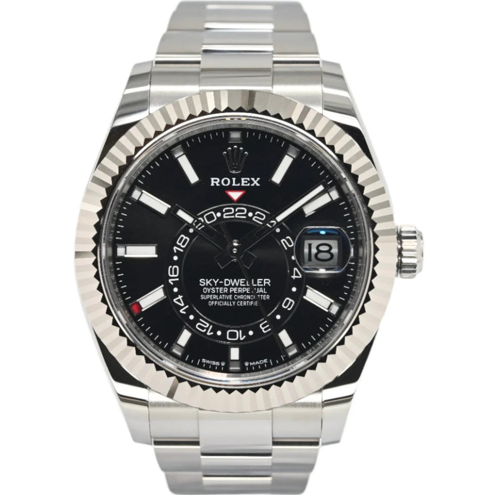 Rolex Sky-Dweller 42mm Black Dial White Gold Bezel Oyster Bracelet Men's Watch 336934-0007