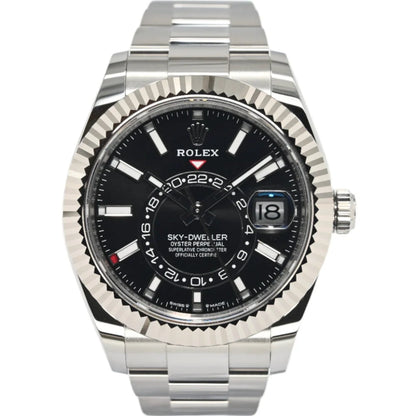 Rolex Sky-Dweller 42mm Black Dial White Gold Bezel Oyster Bracelet Men's Watch 336934-0007