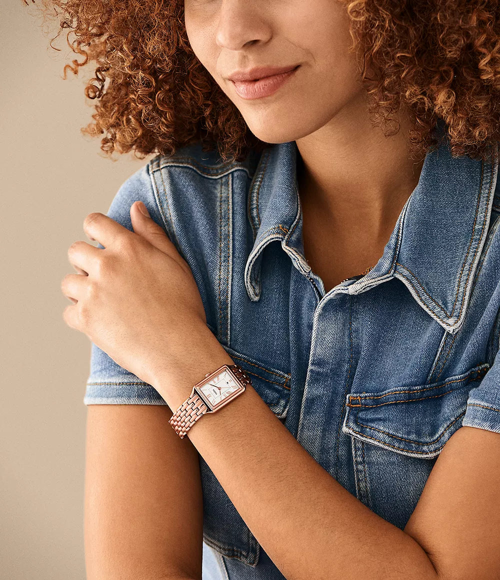 Fossil Raquel ES5271 – Women's Quartz Watch, White Dial, Rose Gold-Tone Bezel, Gold-Tone Stainless Steel Bracelet, 23mm, 50M Water Resistance