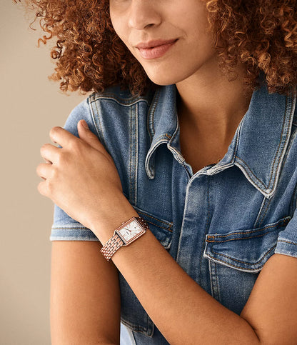 Fossil Raquel ES5271 – Women's Quartz Watch, White Dial, Rose Gold-Tone Bezel, Gold-Tone Stainless Steel Bracelet, 23mm, 50M Water Resistance
