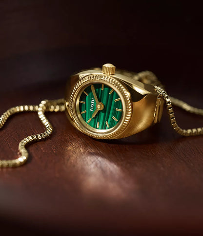 Fossil Watch Ring Quartz Green Dial Ladies Watch ES5308 – Yellow Gold-tone Stainless Steel