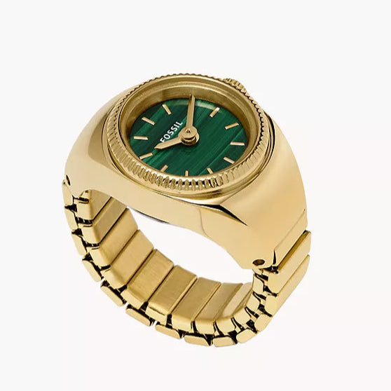 Fossil Watch Ring Quartz Green Dial Ladies Watch ES5308 – Yellow Gold-tone Stainless Steel