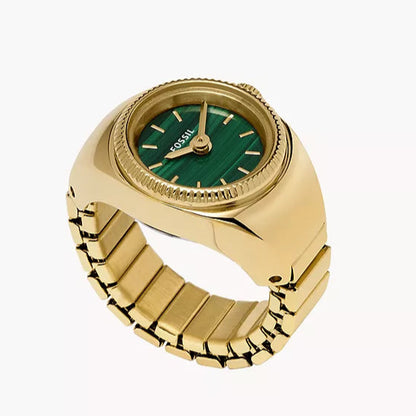 Fossil Watch Ring Quartz Green Dial Ladies Watch ES5308 – Yellow Gold-tone Stainless Steel