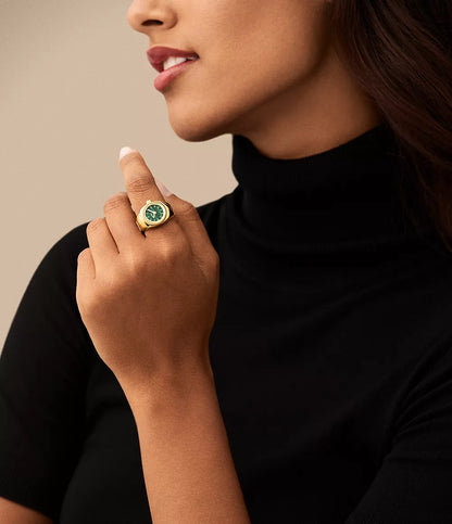 Fossil Watch Ring Quartz Green Dial Ladies Watch ES5308 – Yellow Gold-tone Stainless Steel