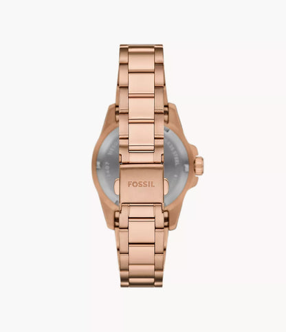 Fossil Blue Dive ES5371 – Women’s Quartz Watch, Green Dial, Rose Gold-Tone Stainless Steel Bracelet, 36mm, 100M Water Resistance