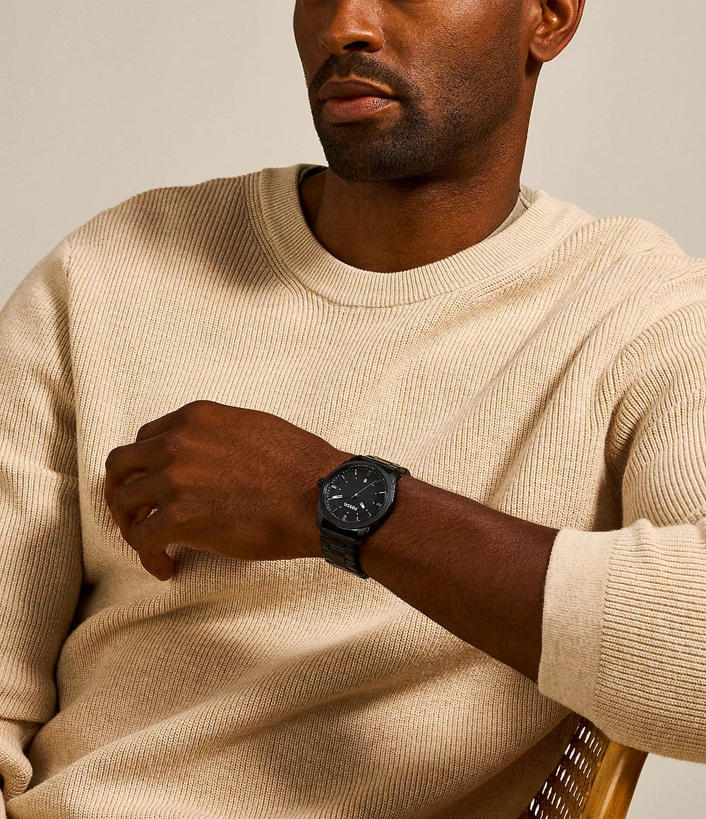 Fossil Machine Quartz Men’s Watch FS4775 – 42mm Black-Plated Stainless Steel Case & Bracelet, Black Dial, Date Display, 50M Water Resistance