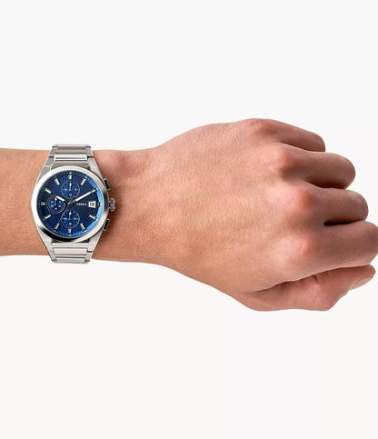 Fossil Everett Chronograph Quartz Men’s Watch FS5795 – 42mm Blue Dial, Silver-Tone Stainless Steel Bracelet, Date Display, 50M Water Resistance
