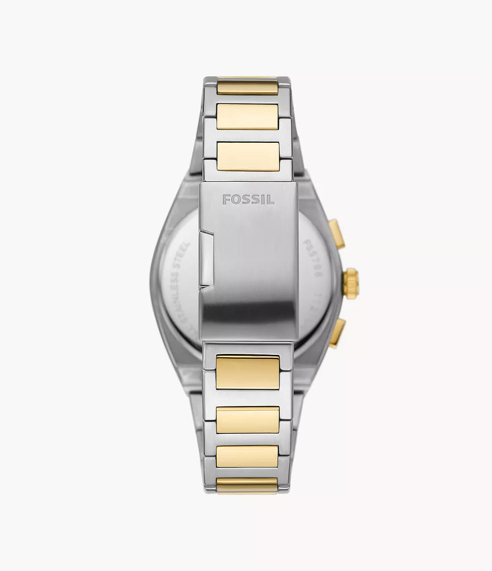Fossil Everett Chronograph Quartz Men’s Watch FS5796 – 42mm Cream Dial, Two-Tone Stainless Steel Bracelet, Gold-Tone Bezel, Date Display, 50M Water Resistance