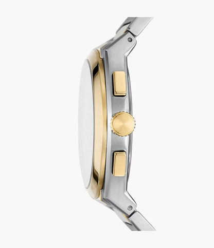 Fossil Everett Chronograph Quartz Men’s Watch FS5796 – 42mm Cream Dial, Two-Tone Stainless Steel Bracelet, Gold-Tone Bezel, Date Display, 50M Water Resistance