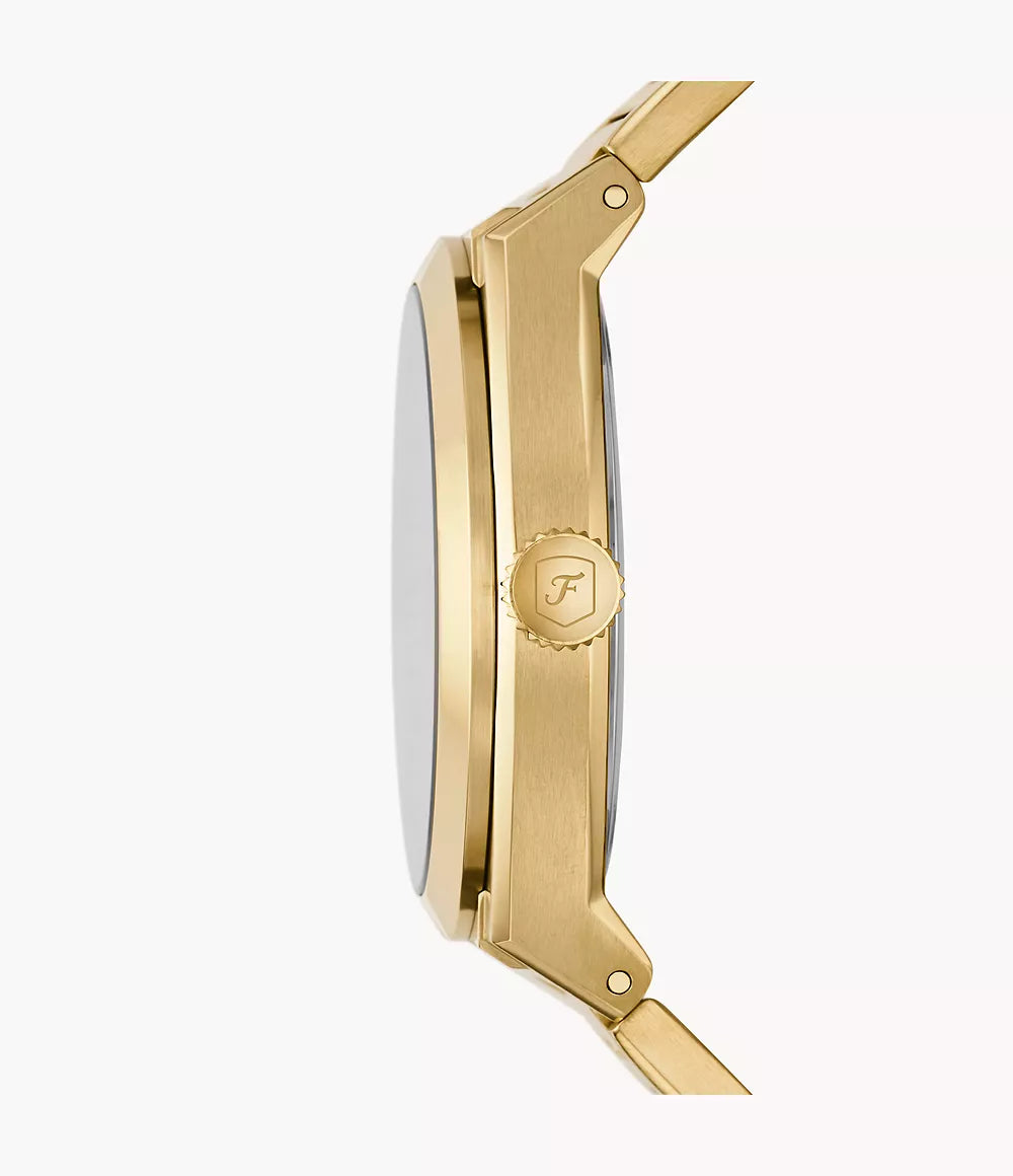 Fossil Everett Quartz Men’s Watch FS5965 – 42mm Gold-Tone Dial, Yellow Gold Stainless Steel Bracelet, Date Display, 50M Water Resistance