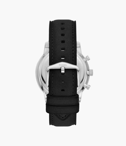 Fossil Neutra Chronograph Quartz Men’s Watch FS6023 – 44mm White Dial, Blue Hands, Black Leather Strap, Date Display, 50M Water Resistance