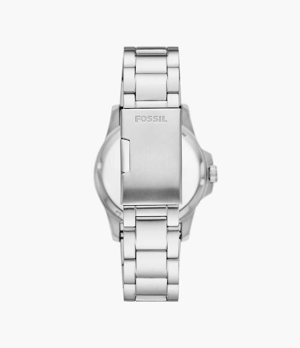 Fossil Blue Dive Quartz Men’s Watch FS6032 – 42mm Black Dial, Silver-Tone Stainless Steel Bracelet, Uni-Directional Rotating Black Bezel, Date Display, 100M Water Resistance