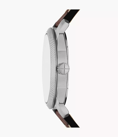 Fossil Machine Quartz Black Dial Ladies Watch FS6081SET – Silver-tone Stainless Steel with Brown Leather Strap & Bracelet Set