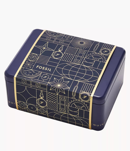 Fossil Machine Quartz Black Dial Ladies Watch FS6081SET – Silver-tone Stainless Steel with Brown Leather Strap & Bracelet Set