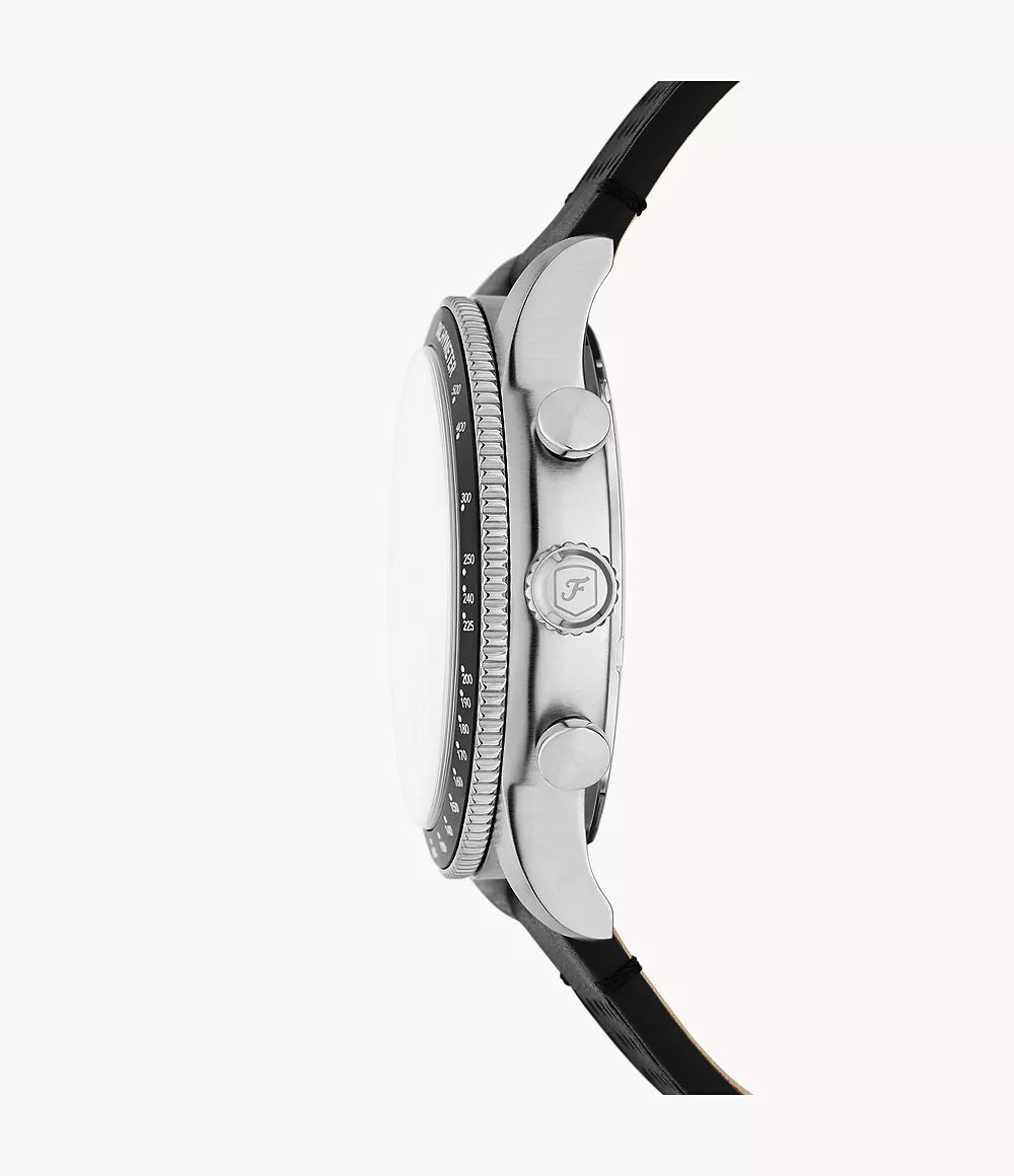 Fossil Sport Tourer Chronograph Quartz Men’s Watch FS6086 – 42mm Red Dial, Black Leather Strap, Tachymeter Bezel, 50M Water Resistance