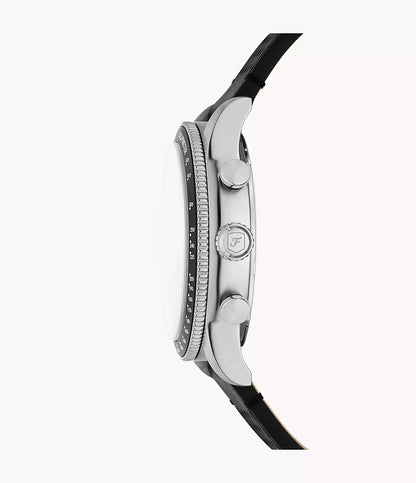 Fossil Sport Tourer Chronograph Quartz Men’s Watch FS6086 – 42mm Red Dial, Black Leather Strap, Tachymeter Bezel, 50M Water Resistance