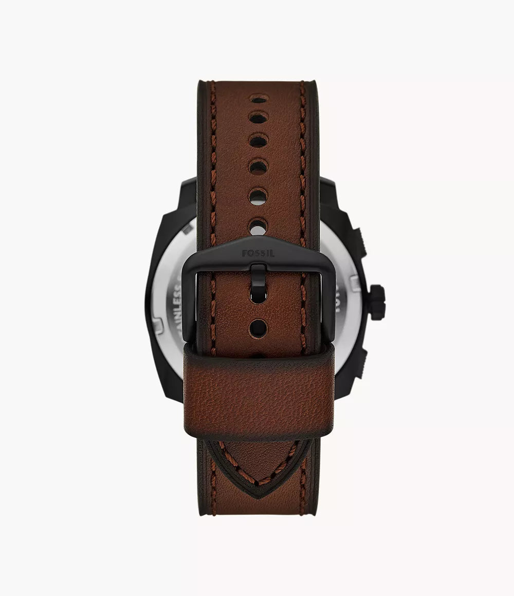 Fossil Machine Chronograph Quartz Men’s Watch FS6102SET – Brown Dial, Brown Leather Strap & Matching Black/Brown Braided Bracelet Set