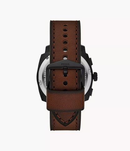 Fossil Machine Chronograph Quartz Men’s Watch FS6102SET – Brown Dial, Brown Leather Strap & Matching Black/Brown Braided Bracelet Set