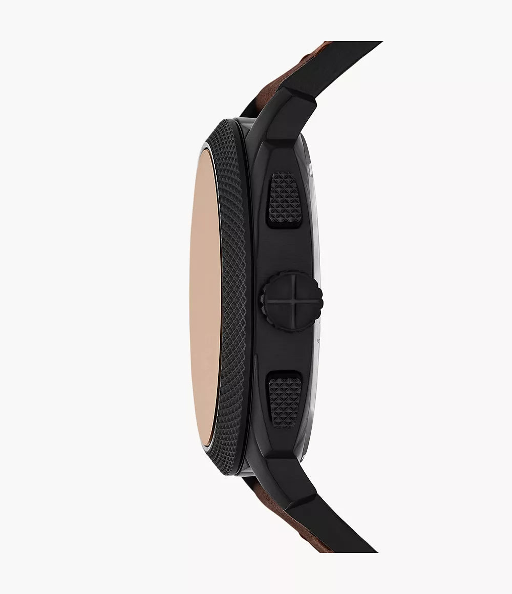 Fossil Machine Chronograph Quartz Men’s Watch FS6102SET – Brown Dial, Brown Leather Strap & Matching Black/Brown Braided Bracelet Set