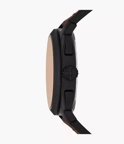 Fossil Machine Chronograph Quartz Men’s Watch FS6102SET – Brown Dial, Brown Leather Strap & Matching Black/Brown Braided Bracelet Set