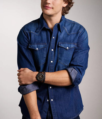 Fossil Machine Chronograph Quartz Men’s Watch FS6102SET – Brown Dial, Brown Leather Strap & Matching Black/Brown Braided Bracelet Set