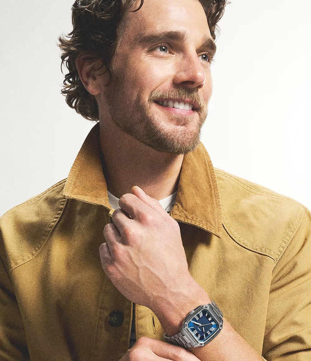 Fossil Crosby Quartz Men’s Watch FS6121 – 42mm Square Blue Dial, Silver-Tone Stainless Steel Bracelet, Date Display, 50M Water Resistance