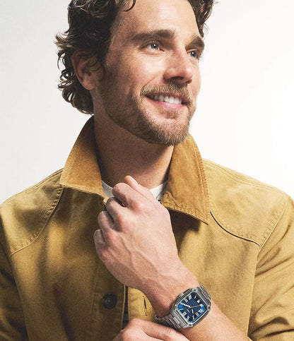 Fossil Crosby Quartz Men’s Watch FS6121 – 42mm Square Blue Dial, Silver-Tone Stainless Steel Bracelet, Date Display, 50M Water Resistance