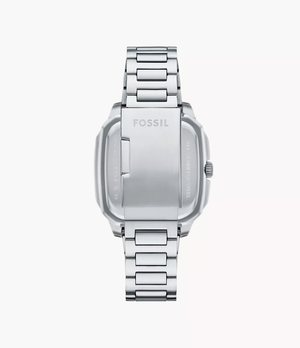 Fossil Crosby Quartz Men’s Watch FS6122 – Square Grey Dial, Silver-Tone Stainless Steel Bracelet, Black Bezel, 50M Water Resistance