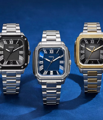 Fossil Crosby Quartz Men’s Watch FS6122 – Square Grey Dial, Silver-Tone Stainless Steel Bracelet, Black Bezel, 50M Water Resistance