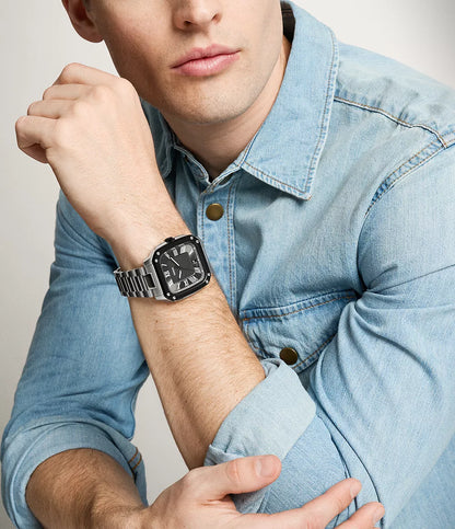 Fossil Crosby Quartz Men’s Watch FS6122 – Square Grey Dial, Silver-Tone Stainless Steel Bracelet, Black Bezel, 50M Water Resistance